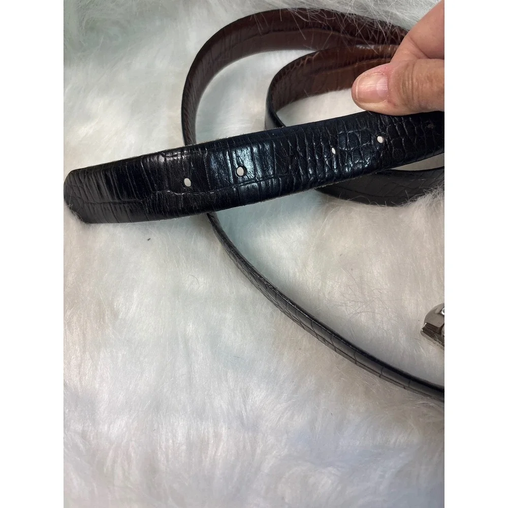Reversible Black Brown Crocodile Embossed Belt‎ Adjustable Silver Buckle